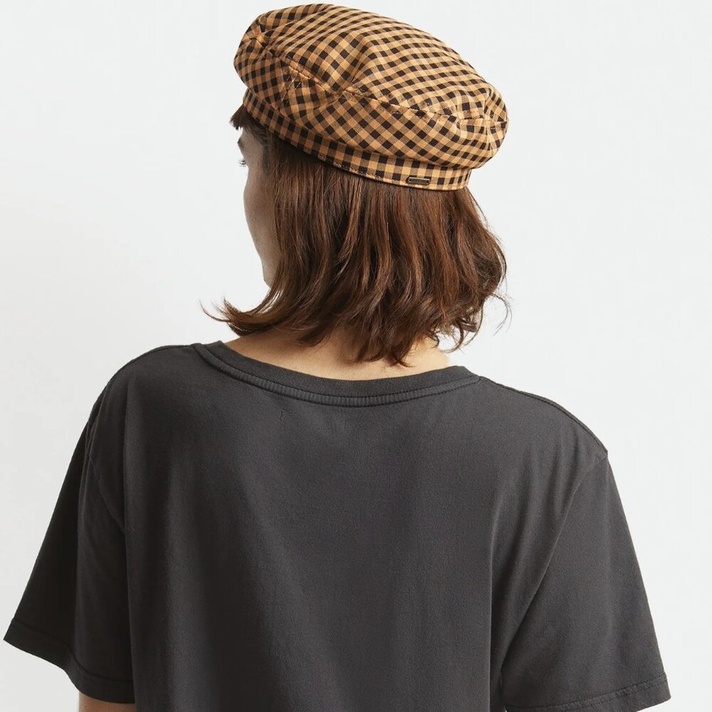 Brixton Fiddler Beret Cap Hat Gingham Plaid Yellow Black NEW Sizes S, M, L - Picture 4 of 14